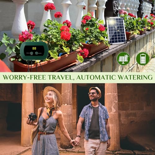 Anpress Automatic Watering Irrigation System 5W Solar Micro Drip Irrigation Kit Auto DIY Watering System with 30Pots and 10 Timing Modes for Plants on The Balcony, in The Plant Bed and Green House