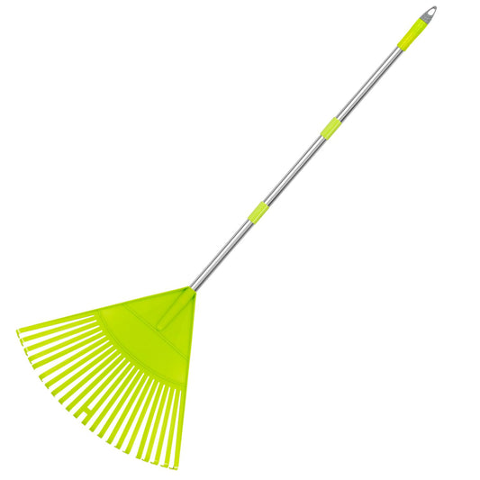 Colwelt Plastic Leaf Rakes, Garden Lawn Rake with 142cm Lightweight Stainless Steel Handle, Include 22Tines Plastic Head & Garden Gloves, Garden Rake Leaf to Collect Loose Debris