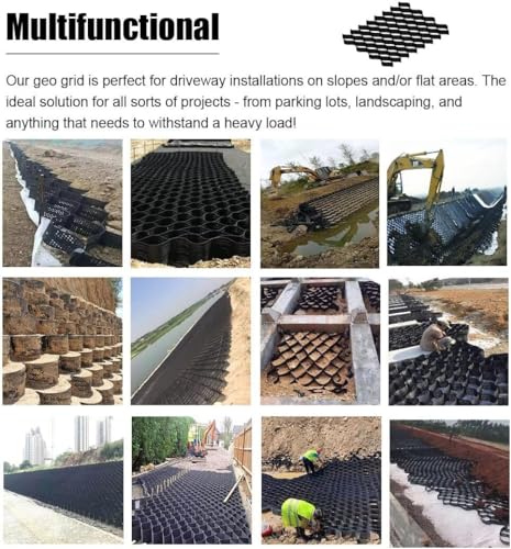 RUTAVM Grid Paving Stabiliser, Permeable Paving System Ground Grid For Car Park Slopes Driveways Footpaths (Color : Schwarz, Size : 8m x 6m (26ft x19.5ft))