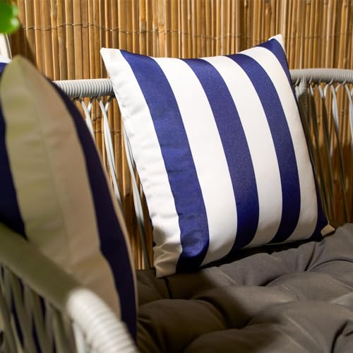 OHS Outdoor Cushions Stripe 45 x 45, Water Resistant Garden Furniture Cushions Sofa Cushion Covers for Inners Super Soft Comfy Decorative, Navy/White Pack of 2