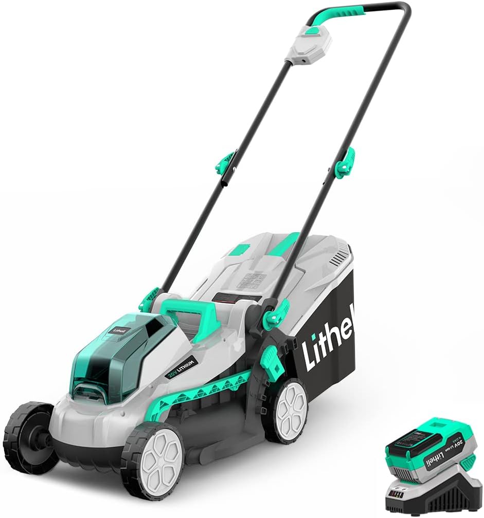 Litheli Cordless Lawn Mower 13 Inch, 5 Heights, 20V Electric Lawn Mowers for Garden, Yard and Farm, with Brushless Motor, 4.0Ah Battery & Charger Included
