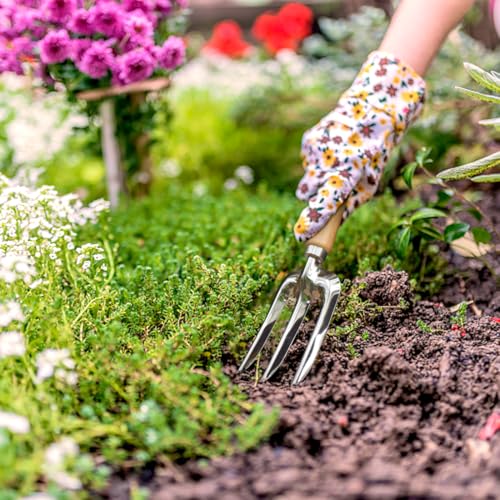 Garden Tool Set with Wood Handle, Aluminum Graduated Shovel, Hand Fork, Transplant Shovel with Scale, 3Pcs Heavy Duty Hand Tools Set for Garden Planting