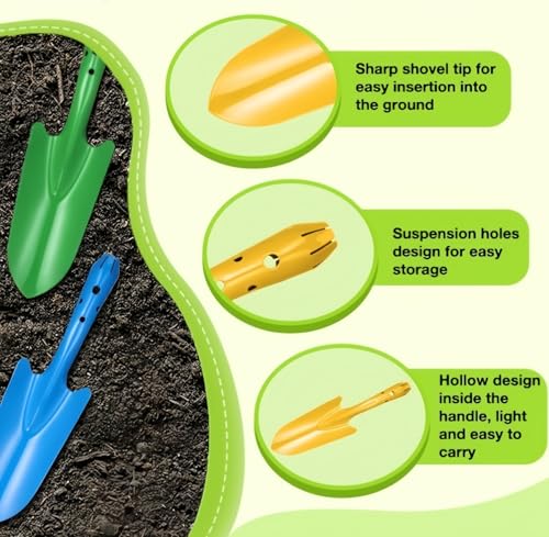 LATERN 10Pcs Mini Garden Shovels, 28CM Colorful Metal Hand Shovel Kids Garden Digging Trowel Tool for Flower Plant Soil Planting Transplanting (5 Colors)