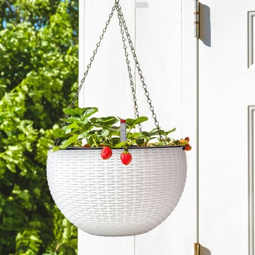 CPROSP 2-Piece 28 cm Self-Watering Pot Hanging with Water Level Indicators, Self-Watering Flower Pot, Hanging Basket, Hanging Flower Pots with Drainage Holes, Flower Pot Water Storage with Pot System