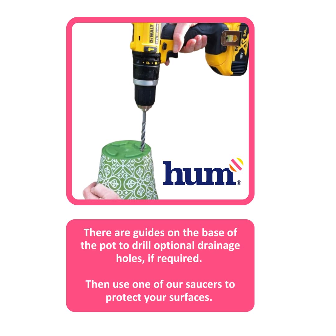 Hum Flowerpots, 22cm Set of 3, Various Patterns Colours and Sizes, Indoor/Outdoor Plastic Plant Pots, Flowers Trellis & Leaves