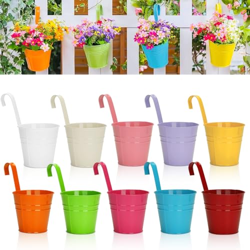 KINGLAKE Metal Hanging Plant Pots – Set of 10