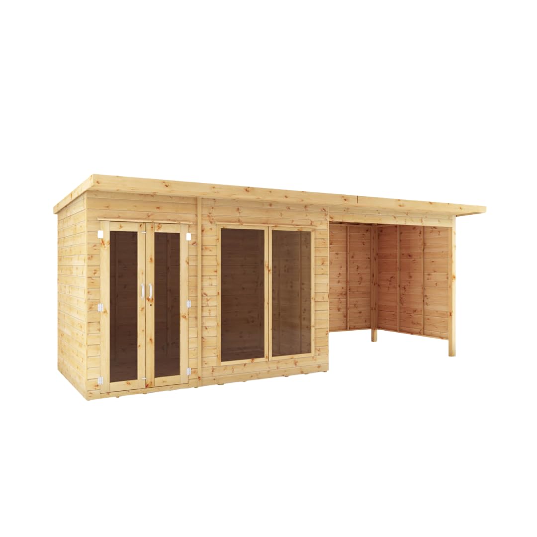 WALTONS 8 x 6 Maine Summerhouse | Pent Roof | Shiplap Tongue and Groove | Wooden Garden Room Summerhouse | 10 Year Anti Rot Guarantee | 8 x 6 8ft 6ft (10 x 6 Summerhouse - Patio Area (18 x 6))