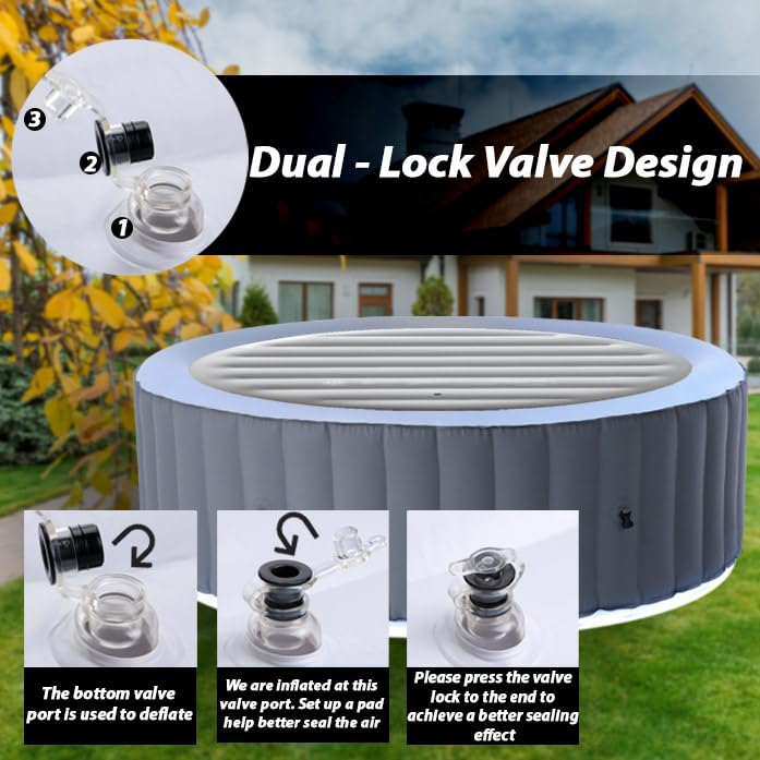 Energy Saving Spa Cover Inflatable Lid Protective Rain Overflow Heat Insulator Technology Round Bladder Fits All 4 Person Round Hot Tubs Up to 140cm, Grey