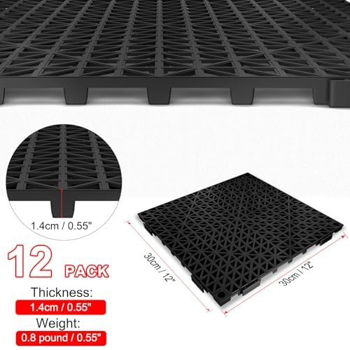 Plastic Paving Driveway Grid 12 PCS Garden Paving Slabs, Interlocking Rubber Floor Decking Tiles Paving Mat with Hole, Non Slip Pool Deck Mat Outdoor 12" x 12" for Drain Deck Pool Patio Balcony Shower