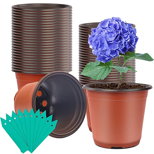 SHEEFLY 100 Pack Plant Nursery Pots 4 inch Plastic Plant Pots, Soft Durable Reusable Seed Starting Pots for Succulents Plants Vegetables Fruits Seedlings Cuttings Transplanting with 100 Plant Labels