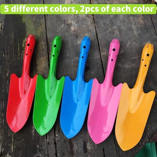 LATERN 10Pcs Mini Garden Shovels, 28CM Colorful Metal Hand Shovel Kids Garden Digging Trowel Tool for Flower Plant Soil Planting Transplanting (5 Colors)