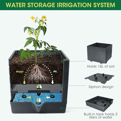 MYMULIKE Raised Garden Bed Planter Box with Trellis, Tomato Cage Planter, Raised Garden Bed with Trellis for Climbing Vegetables Plants Tomato Cage, Self-Watering, Indoor Outdoor Use (2pcs black)
