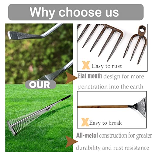 Lawn Leaf Rake Adjustable Metal Rake, 30-65 inch / 78-167cm Long Grass Rake with 19-61cm Folding Head for Lawn and Garden Cleaning, Telescopic Leaf Rake, Silver,Metal Adjusting Buckle (78-167CM)