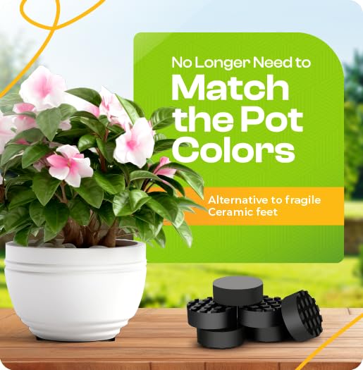 Plant Pal Invisible Pot Feet, Solid Rubber Plant Stands for Outdoor Pots, Risers for Plants and Flowers, Non-Slip Surface Grip, Lifters for Patios, Decks, Gardens and Floors