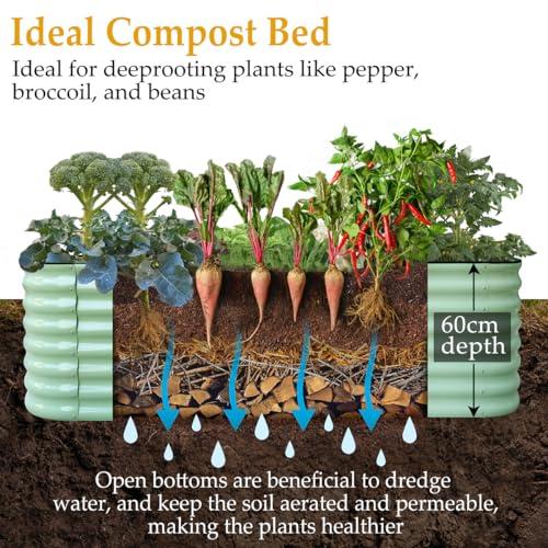 Metal raised beds for garden, 60cm Tall Galvanized Raised Garden Bed Outdoor for Vegetables, Flowers, Large Raised Planter Outdoor for Free Assembly with Ease（240 * 60 * 60cm，Green）