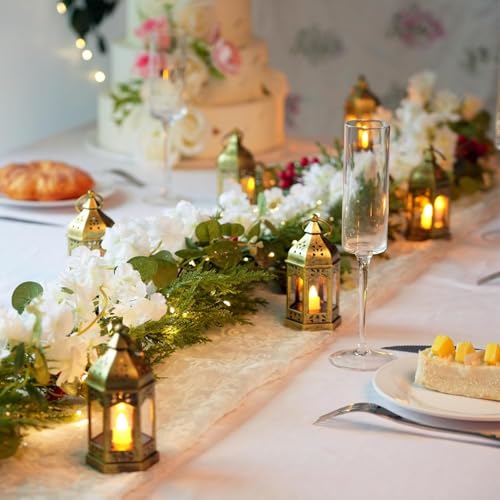 Romadedi Gold Candle Lantern Christmas - 10pcs Hanging Small Decorative LED Lantern Bulk for Halloween Table Decoration Wedding Decor Moroccan Ramadan