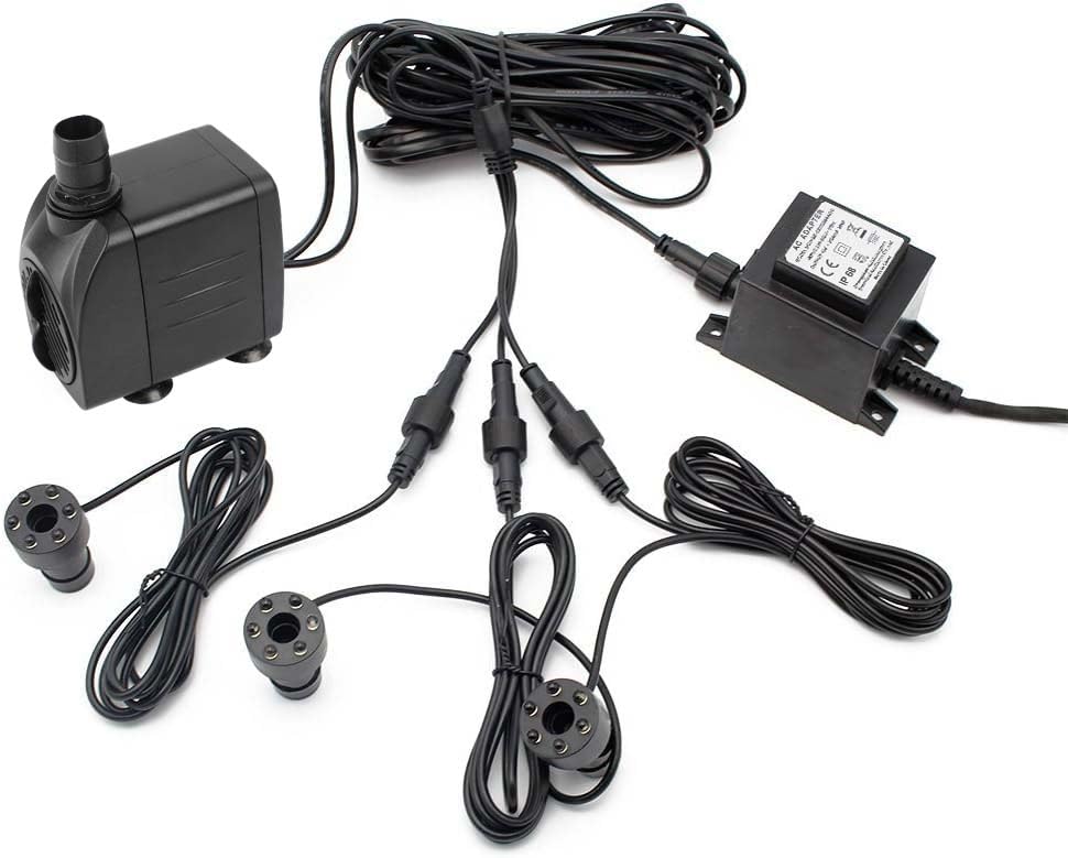 Forever Speed Submersible Water Pump 1500L/H Fountain Pump with Lighting 3 White LED Ring for Garden, Fountain, Aquarium, Pond, Birdbaths, Fish Tank