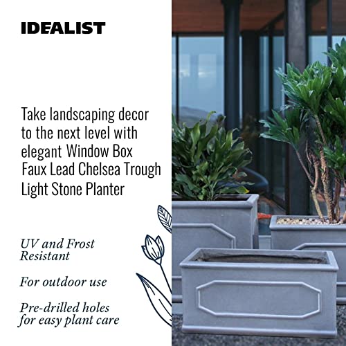 IDEALIST Outdoor Window Box 50 cm | Reinforced Stone Garden Planters with Drainage Holes | Leaden Grey Chelsea Windowsill Planter L50 W23 H23 cm, 15 litres