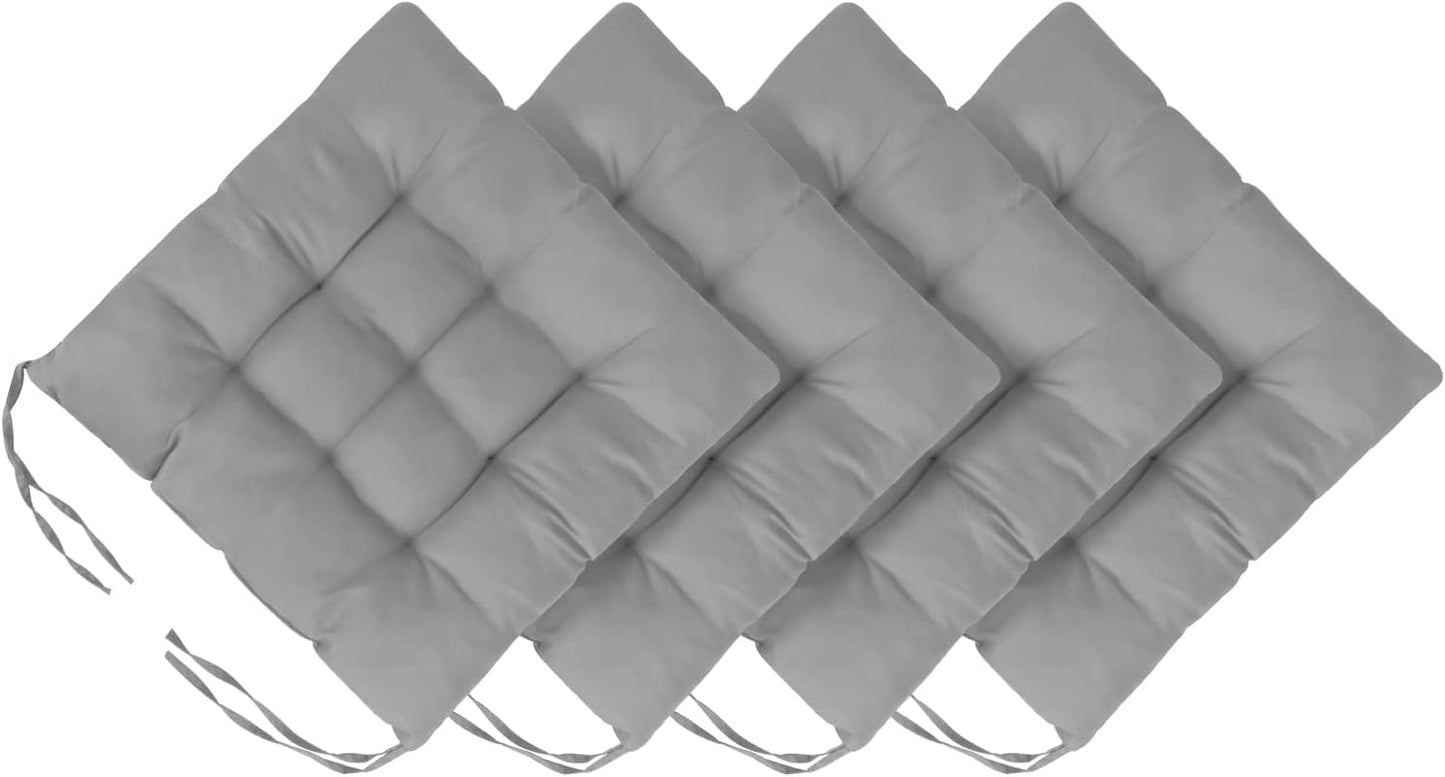 Holdfiturn 4Pcs Seat Pads for Dining Chair 40x40cm Garden Chair Cushions with Ties Comfortable Washable Square Seat Pad for Garden Kitchen Dining Outdoor Office Classroom Grey