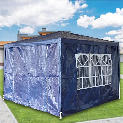 BIRCHTREE 3x3m Garden Steel Tube PE Gazebo With 4 Pieces Sidewalls Zippers 2 Windows Canopy Patio New Party Camping Wedding Tent Shade Waterproof Outdoor Marquee Awning Blue