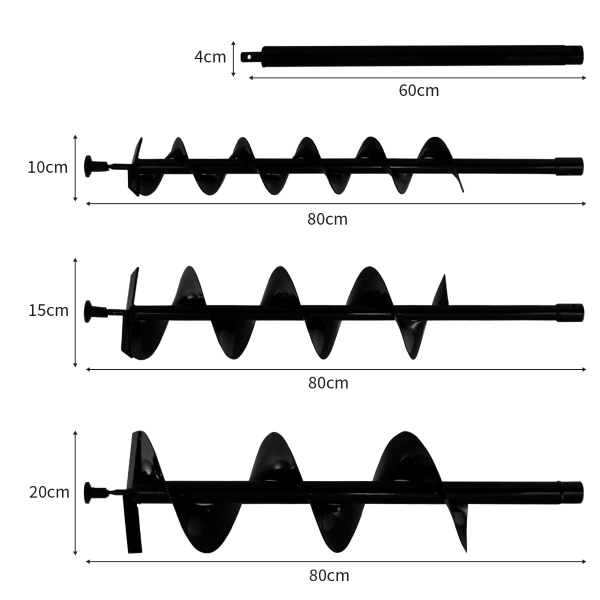Earth Auger Fence Post Hole Borer Ground 52cc Petrol Spiral Digger 3 Drill Bits Attachments 4 6 8 Inch Extension Pole 80cm 3HP 9000rpm 2 Stroke 1.2L 1.6kw Free Safety Accessories & Tool Kit