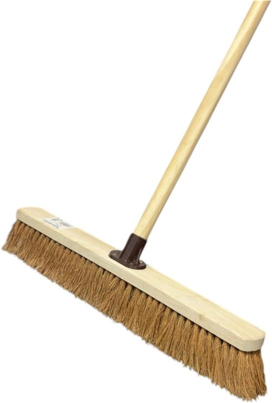 24” Soft Coco Bristle Broom Indoor Outdoor Soft Broom Sweeping Brush with Wooden Handle Natural Indoor Floor Brush with Dense Soft Bristles Brooms for Office Warehouse and Garage 60cm Brush