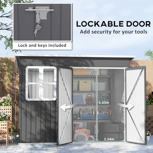 Outsunny 8.5 x 6ft Storage Shed Galvanised Steel Garden Shed, Metal Shed with Foundation Kit, Window, Lockable Wide Doors and Air Vents for Outdoor Patio, Dark Grey