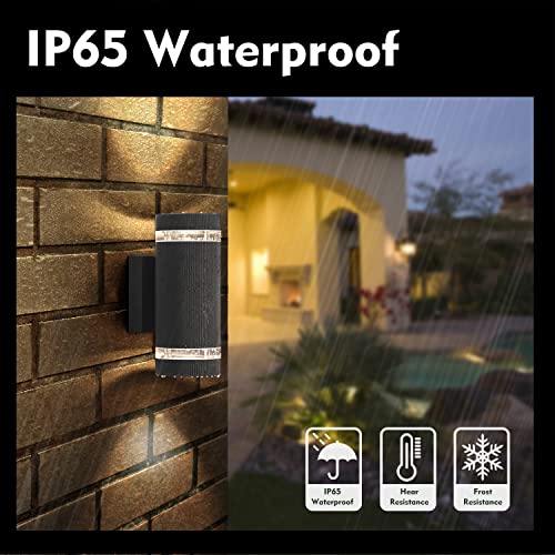 CELAVY Outdoor Wall Lights Up Down, Outside Wall Lights Mains Powered, IP65 Waterproof Porch Light Lamp Modern 3000K Aluminium, Exterior Round LED Front Door Lighting Wall Mounted for House, Grey