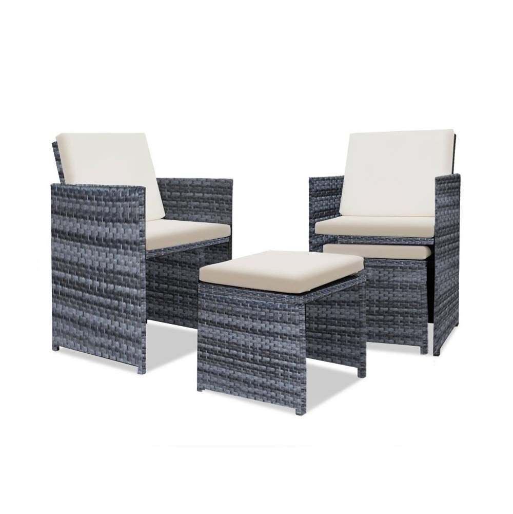 Panana Rattan Garden Furniture Set 10 Seater Dining Table and Padded Chairs Stool Outdoor Patio and Conservatory Mixed Grey
