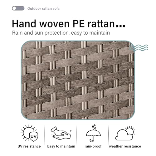 Aweather Rattan Garden Furniture Set with Fire Pit Table 3 Pieces Outdoor Sectional Sofa Set, CSA Certification, All Weather Wicker Patio Conversation Sets for Garden, Poolside, Backyard