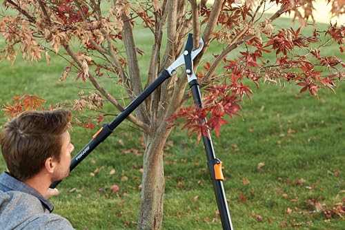 Fiskars Telescopic Tree Pruner for fresh wood, Non-stick coating, Hardened Precision Steel, Handle length: 63 to 83 cm, Black/Orange, L13, 1027528