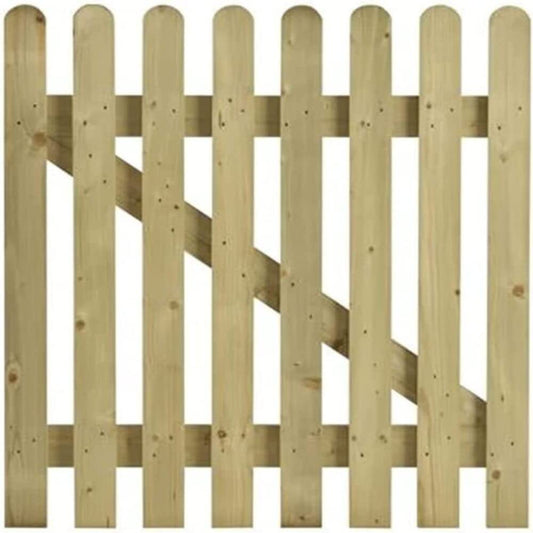 tradefirst Round Top Picket Garden Gates, Wooden Picket Fence Panels 3ft, Garden Gate 90cm Wide, FSC TANALISED Wooden Gate, Outdoor Gate H x L (90cm x 90cm)