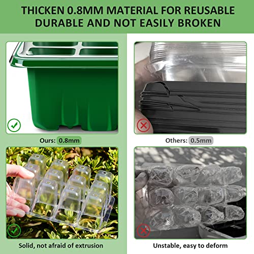 YAUNGEL Seed Trays, 12 Pack 144 Cells Propagator Growing Thicken Seedling Starter Growing Trays with Clear Lids/Adjustable Window for Greenhouse & Gardens, Green