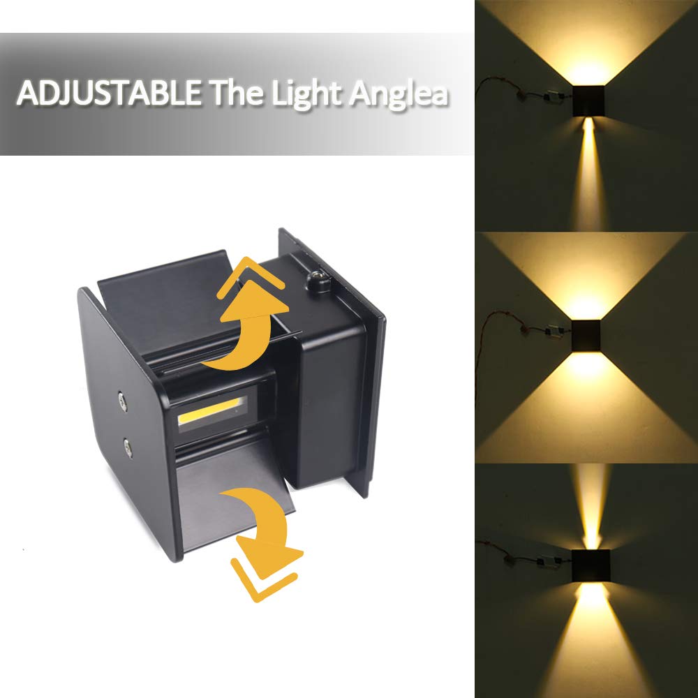 ZHMA Wall Lights 3000K Warm White Light Modern LED Outside Lights 2pack,12W Metal Cover IP65 Waterproof Adjustable Beam Aluminum Black Outdoor Lights for Side Door,Living Room,Bedroom,Garage