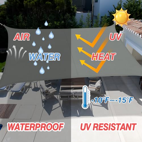 Cekene Sun Shade Sail Waterproof 2x3m Grey Rectangle Garden Sunscreen Awning Canopy with Free Loops 98% UV Block Shade Canopy Cover Outdoor Patio Sail Shade for Deck Lawn Garden Pool