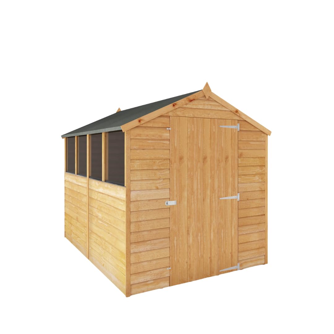 WALTONS | 8 x 6 Garden Shed Overlap Storage Sheds | Apex Roof | 8mm Overlap Cladding | Wood Garden Store Building | 10 Year Anti Rot Guarantee | 8 x 6 8ft 6ft (8 x 6 Single Door with Windows)
