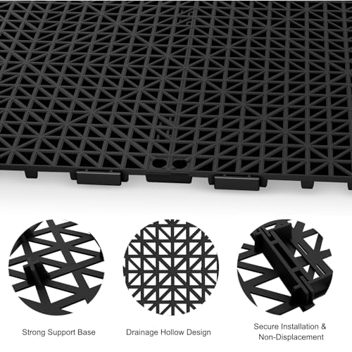 Plastic Paving Driveway Grid 12 PCS Garden Paving Slabs, Interlocking Rubber Floor Decking Tiles Paving Mat with Hole, Non Slip Pool Deck Mat Outdoor 12" x 12" for Drain Deck Pool Patio Balcony Shower