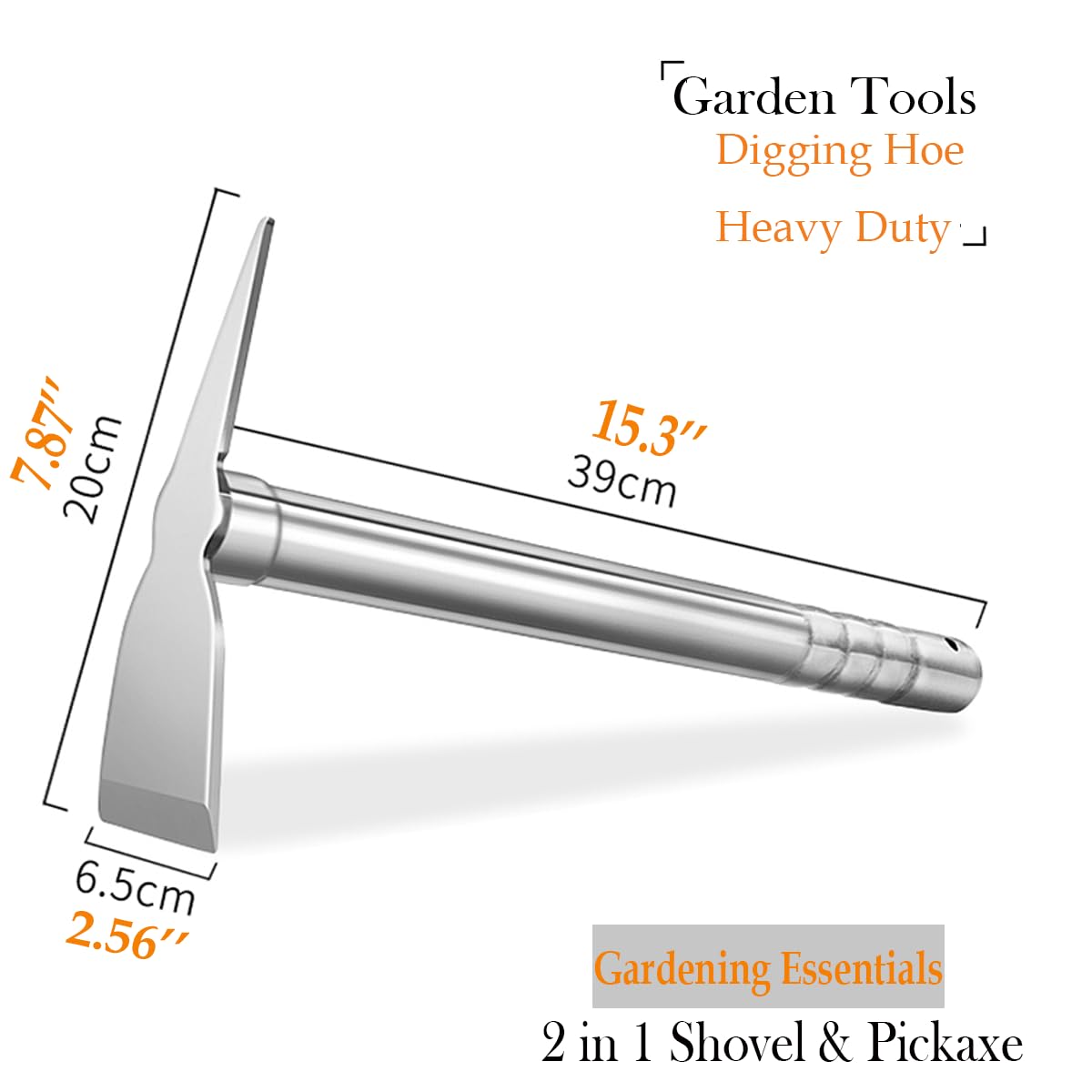 LANYOTA Gardening Hoe, 2 in 1 Shovel and Pickaxe, Digging Hoe Garden Tools Heavy Duty Stainless Steel Vegetable Flower Planting Digging Gadget