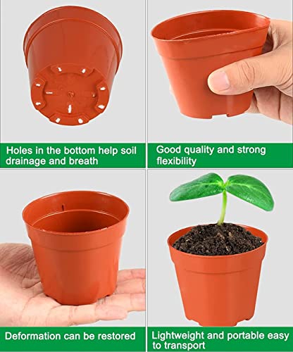 LATERN 60Pcs Plastic Flower Pots, 7.5CM Plant Nursery Pots Small Flower Container Seedling Pots with Drainage Holes for Succulent Fruit Vegetable Seedlings Transplanting - with 100Pcs Plant Labels