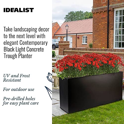 IDEALIST 100cm Large Trough | Black Reinforced Stone Rectangle Plant Pot | Garden Planters with Drainage Holes L100 W36 H51.5 cm, 137 litres