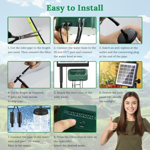 SoulBay Solar Irrigation System, Self Automatic Greenhouse Watering Systems Drip Irrigation System Kit with Timer and 150cm Hose for Garden Indoor Outdoor Plants Lawn Potted Balcony Vegetables