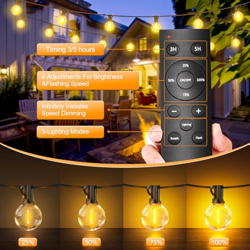 Outdoor String Lights Mains Powered - G40 Garden Festoon Lights 100FT/30M Dimmable with Remote Control Shatterproof LED Bulbs 3 Modes & 2 Timer Settings Waterproof for Outdoor Patio Gazebo Pergola