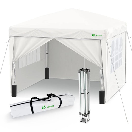 VOUNOT® 3m x 3m Pop Up Gazebo with Sides & 4 Weight Bags & Carry Bag, Marquee Garden Party Tent Outdoor, White