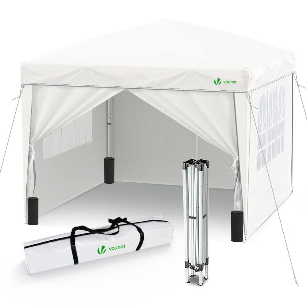 VOUNOT® 3m x 3m Pop Up Gazebo with Sides & 4 Weight Bags & Carry Bag, Marquee Garden Party Tent Outdoor, White