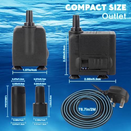 Discoball Mini Submersible Water Pump 600L/H 8W Adjustable Ultra Quiet Small Water Pump Fish Tank Water Pump with 2m/6.5ft Power Cord for Pet Fountain Aquarium Fish Tank Pond, Hydroponics Statuary