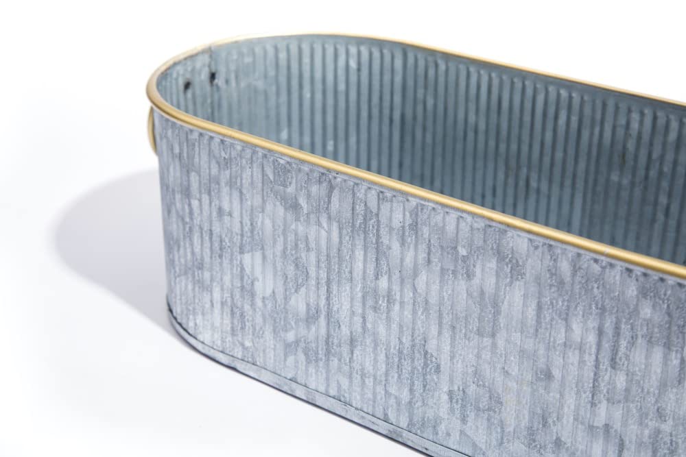 Dipamkar Set of 3 Vintage Long Oval Galvanized Metal Garden Trough Planters Windowsill Box Herb Pots Outdoor Plant Pots