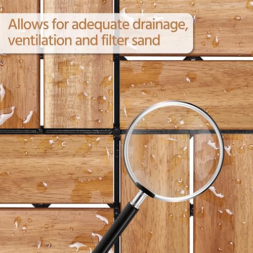 Yaheetech 1 Pack Acacia Wood Interlocking Patio Deck Tiles, Waterproof Solid Flooring Tiles for Indoor Outdoor, 31 cm W × 31 cm L Garden Deck for Patio Garden Poolside All Weather Use, Total 27pcs