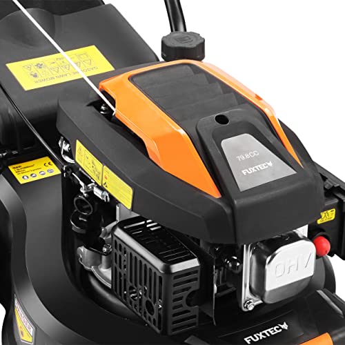 FUXTEC FX-RM4180 Petrol Lawnmower – Hand Push Lawn Mower -16" Cutting Width, Lightweight & Compact, 45L Grass Collector, Easy to Maneuver, Great for Small to Medium Lawns