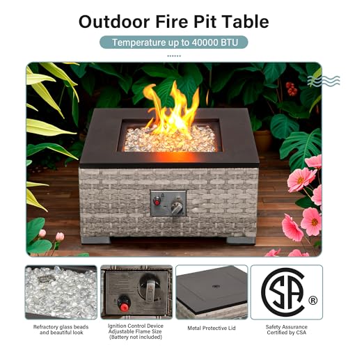 Aweather Rattan Garden Furniture Set with Fire Pit Table 3 Pieces Outdoor Sectional Sofa Set, CSA Certification, All Weather Wicker Patio Conversation Sets for Garden, Poolside, Backyard