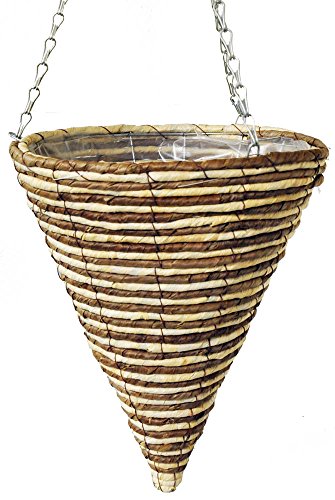 Kingfisher 30cm Rope Cone Garden Plant Lined Basket 40cm Hanging Chain